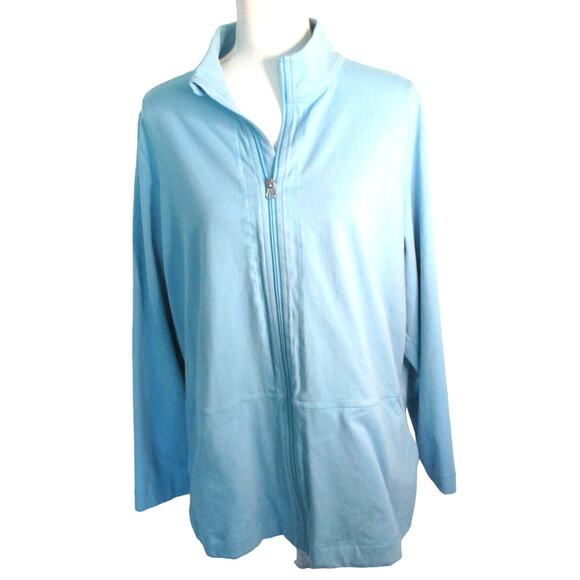 Cj Banks Women's Plus Long Sleeve Full Zip Blue Warm Up Jacket Size 1X - Picture 1 of 10
